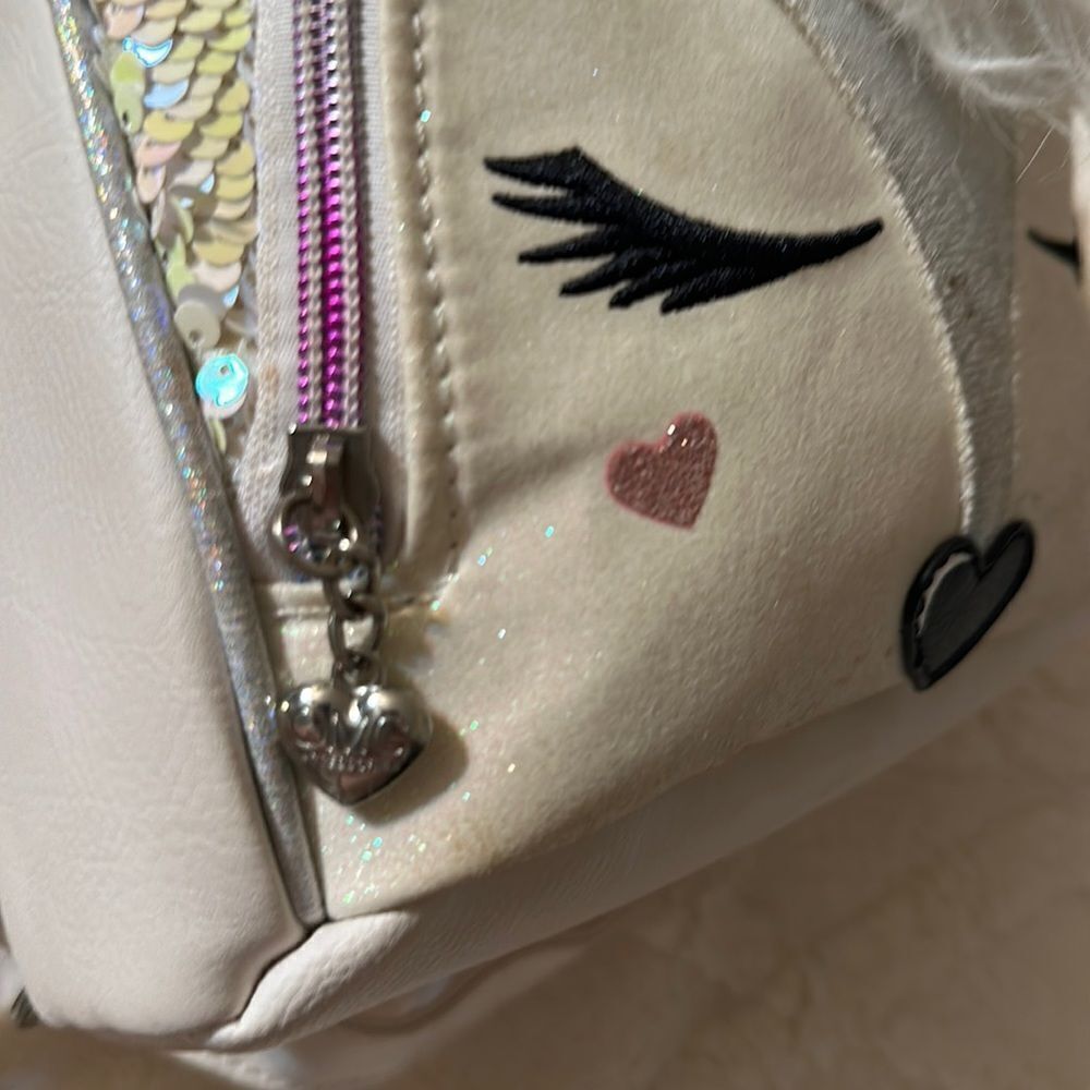 OMG White Rainbow Sequined Faux Leather Kitty Mini Backpack - Picture 14 of 15